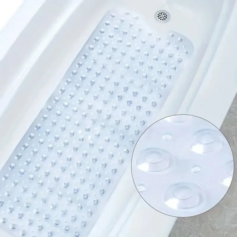 1pc Extra-Long Anti-Slip Bathtub Mat with Massage Texture, Bath Rug-Machine Washable, Drain Holes, Suction Cup Grip