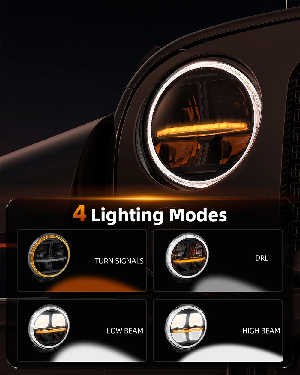 7 Inch Round LED Headlight Angel Eye DRL Amber Turn Signal Headlamp For Jeep Wrangler JK TJ Lada Defender Suzuki Hummer Light