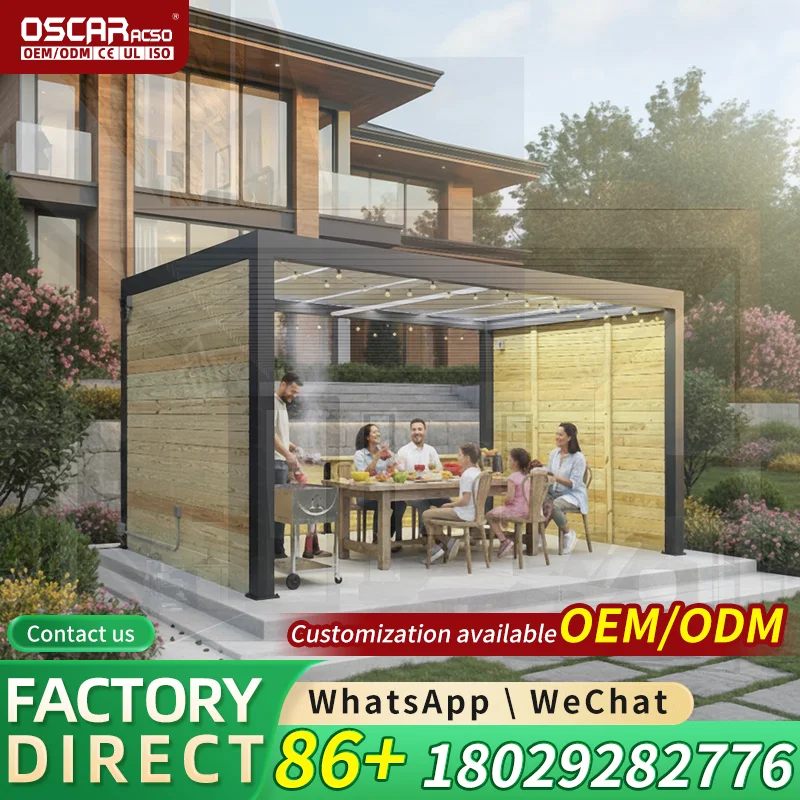 Eco Friendly Waterproof Electric Retractable Garden Balcony Outdoor Gazebo for Party Buildings pergola