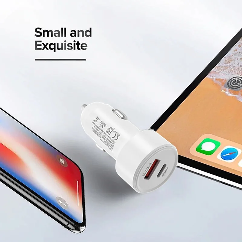 Mini 48W Dual Port Car Charger Type C PD 30W USB A QC 3.0 Fast Charging Adapter Smart Chip Protection For Mobile For iPhone 17