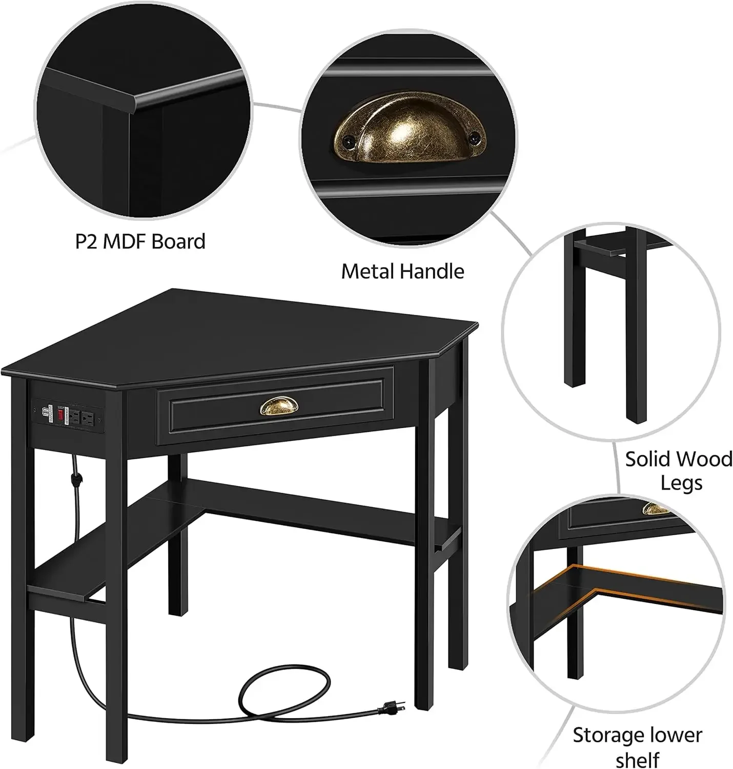 [New Arrival!]L Shaped Computer Desk Corner Table with Charging Station Outlets for Small Space, 90 Degree Triangle Desk Home Of