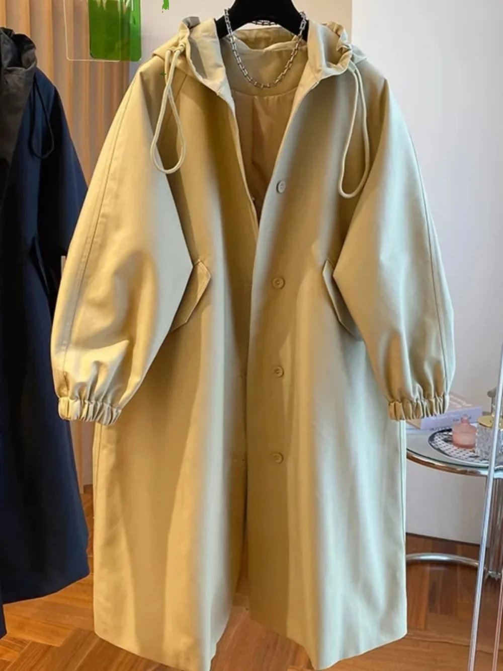 

plus Size Women's Casual Style British Windbreaker Coat 300 Pounds Hide Meat Versatile Long Sleeve Hooded Jacket for Autumn