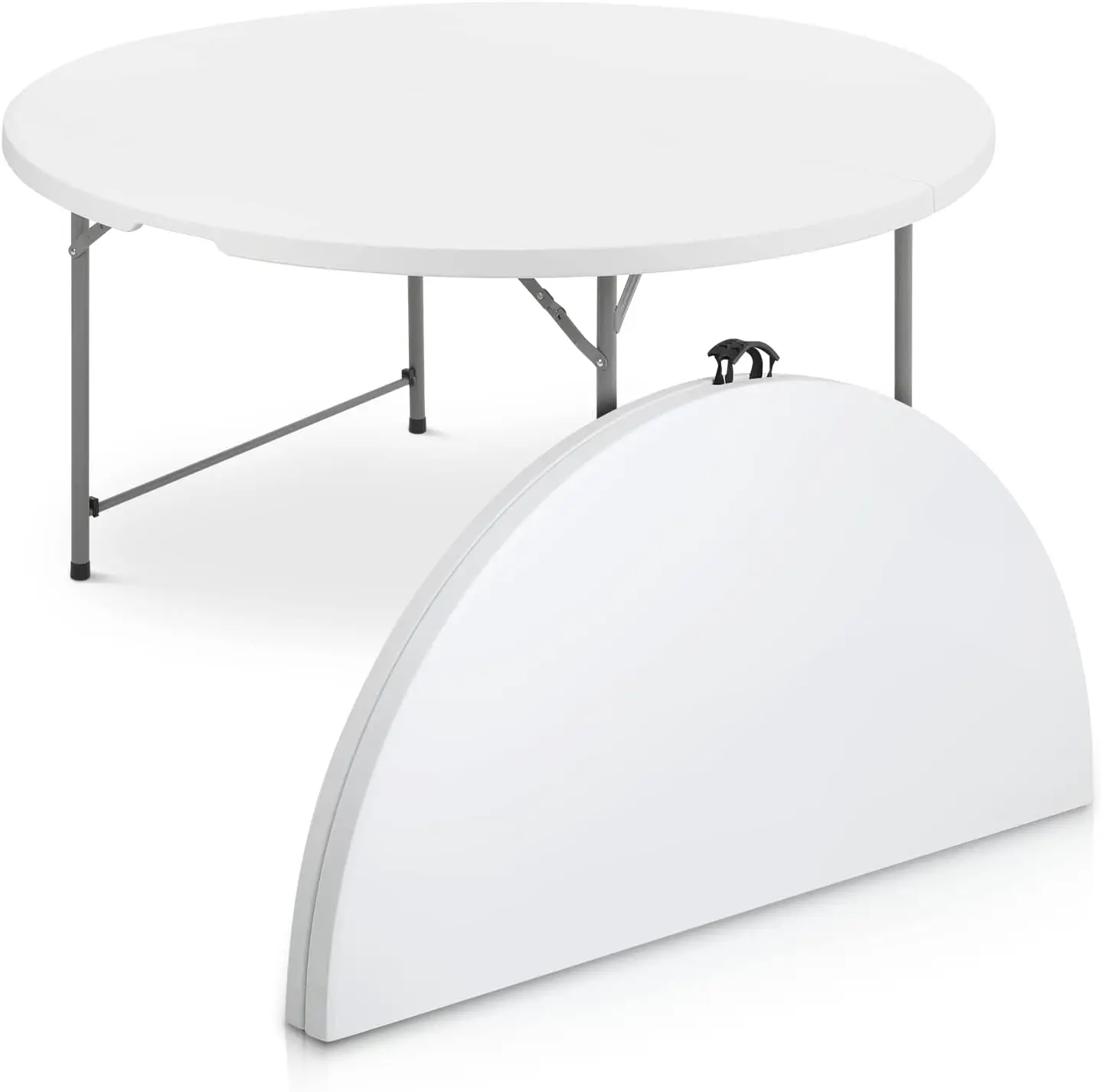 5Ft Round Folding Table, Indoor Outdoor Plastic Dining Card Table with Handle and Lock for Picnic Party