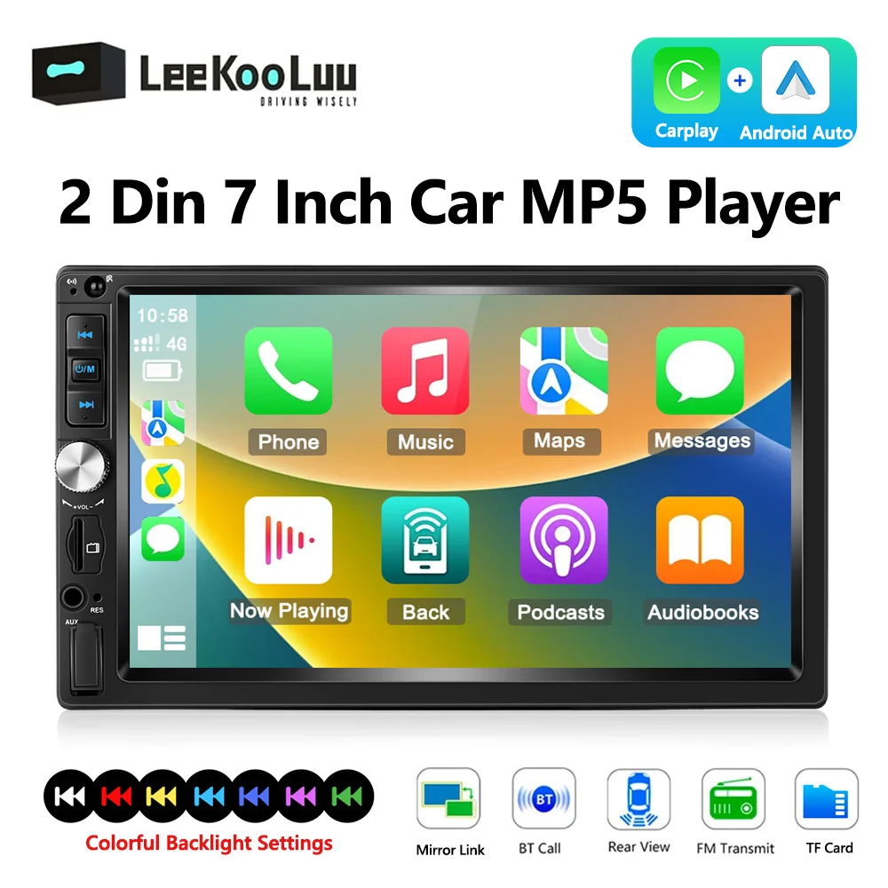 

LeeKooLuu Car Stereo Radio 7'' Touch Screen 2 Din Multimedia Player support Carplay Android Auto for Toyota Nissan Kia Hyundai