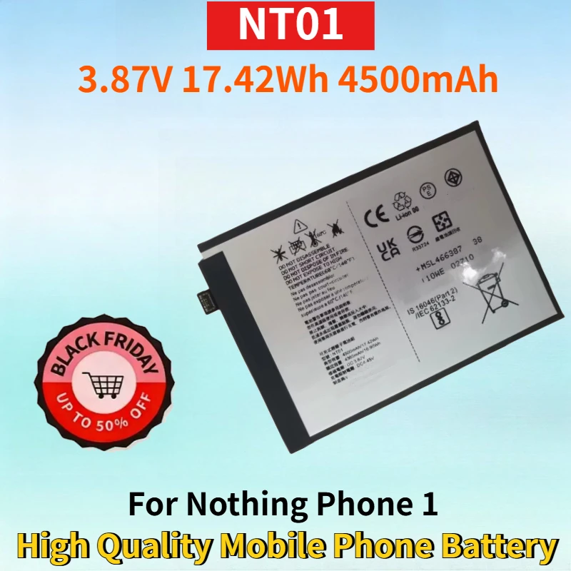 Newest NT01 3.87V 17.42Wh 4500mAh Li-ion Rechargeable Battery for Nothing Phone 1 High Quality Mobile Phone Replacement Battery
