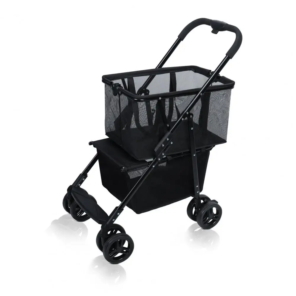 Shopping Cart, Large Capacity Collapsible Utility Trolley Cart, Double Layer Breathable Mesh Detachable Carry Bag With Wheels