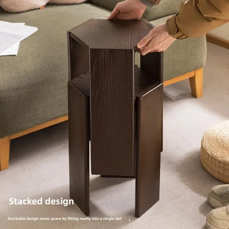 Light luxury stacked stool combination, stackable hexagonal stool, bamboo dining stool, living room leisure square stool