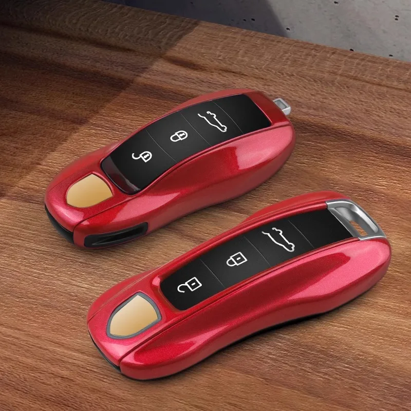 For Porsche Macan 95B Cayenne 92A Panamera 971 Cayman 718 Boxster 982 911 Taycan Solid Color ABS Car Key Case Cover Accessories