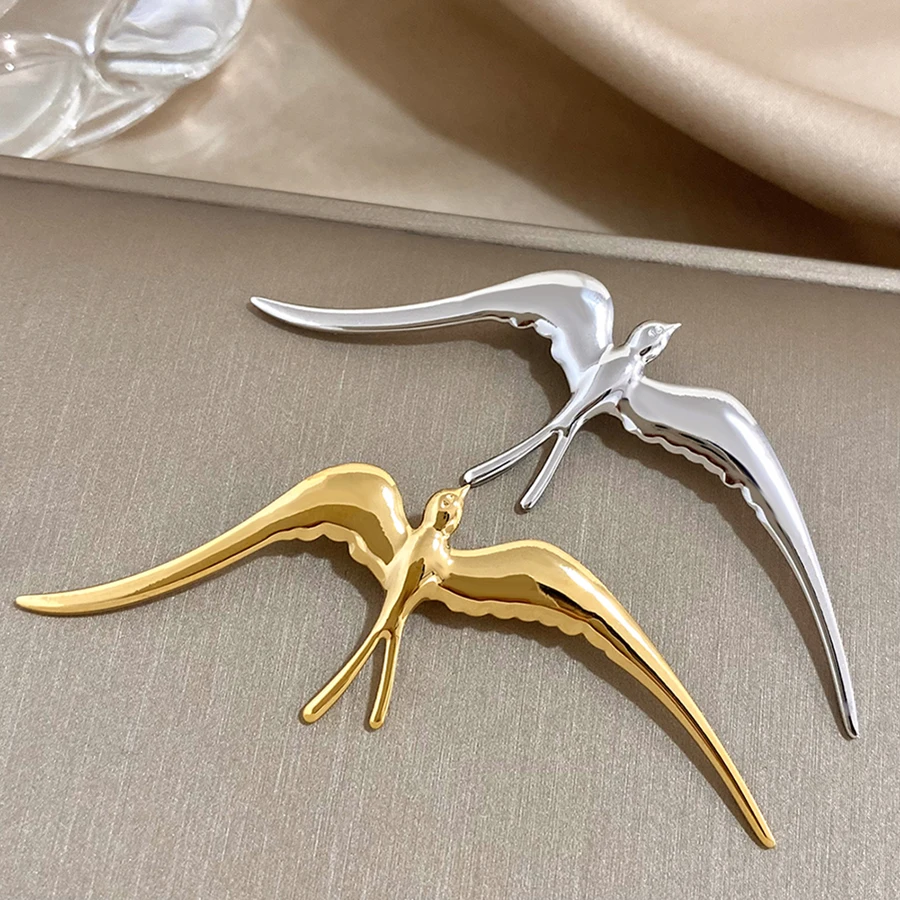 New Trendy Women's Brooch Stainless Steel Glossy Metal Bird Swallow Brooch Suit Decoration Brooch Pin Accessories Gift