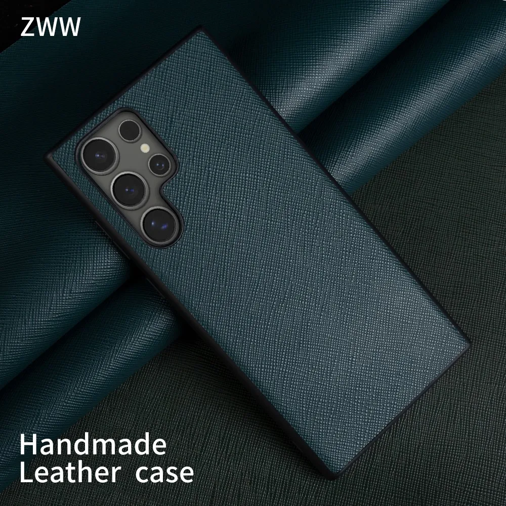 Handmade Genuine Leather Case For Samsung Galaxy S24 Ultra S23Ultra S21 S22 Luxury Cowhide Cover Shockproof Protect Fundas Capa