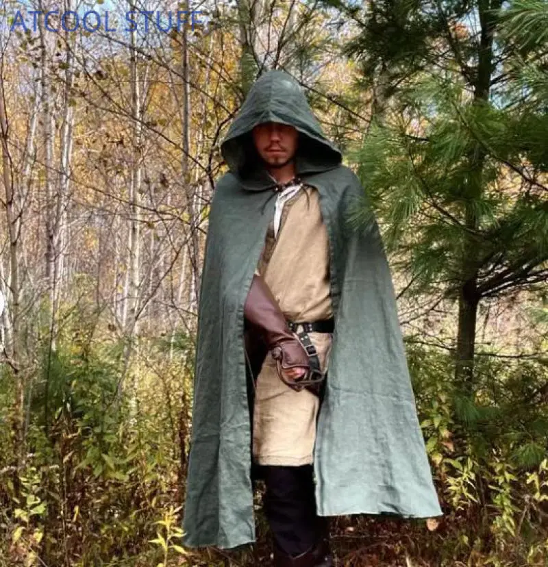 Medieval Ranger Cloak Linen Archer Cosplay 18th Century Renaissance  Hooded Thin Cape Adult Cosplay Costume Knight Cloak