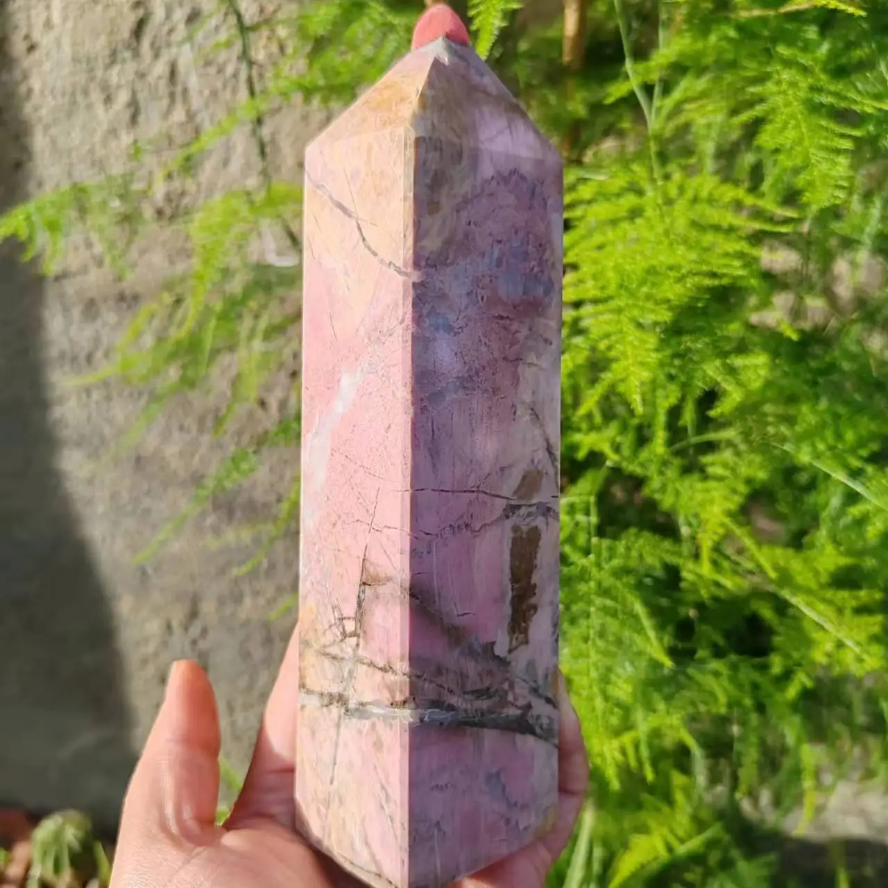 

Natural Rhodonite Quartz Crystal Obelisk Wand Pointed Column Office Home Decor Meditation