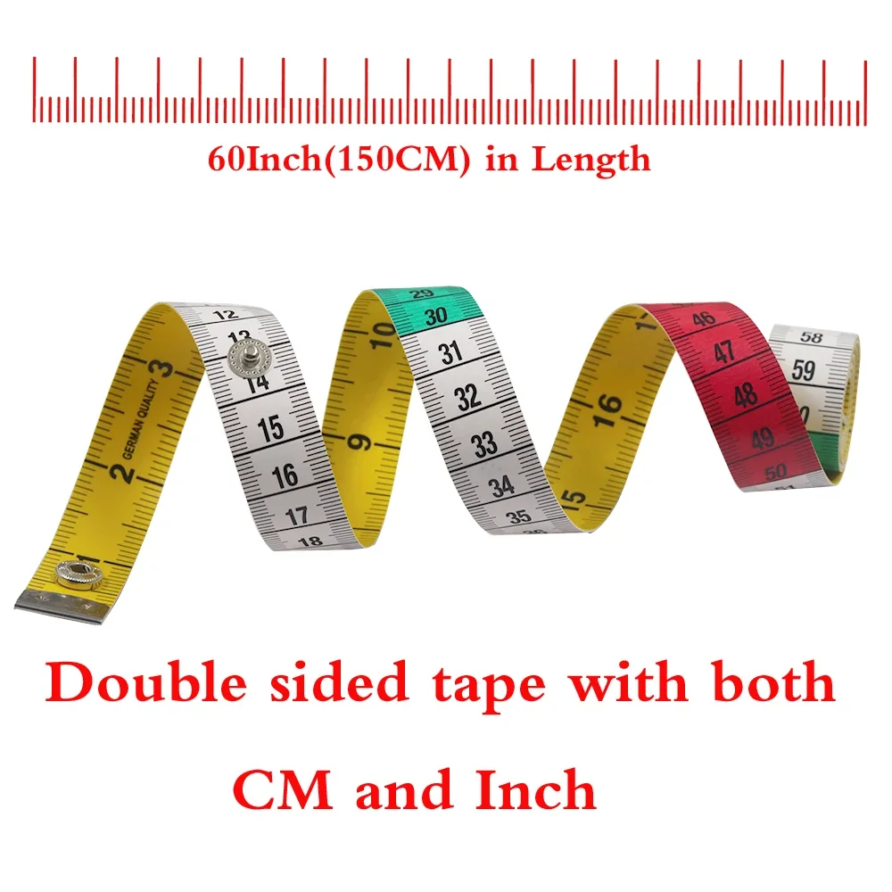 1Pc Germany Quality Soft Tape with Snap Fasteners Soft Multicolor Measuring Tape Dual Sided Tape Measure Needlework Sewing Tool