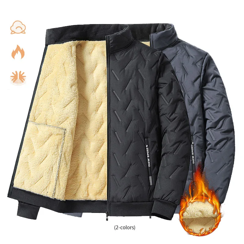 

Winter New Fleece Cotton-padded Coat Simple Solid Color Zipper Male Outerwear Thicken Warm Long Sleeve Casual Man Parka Jacket