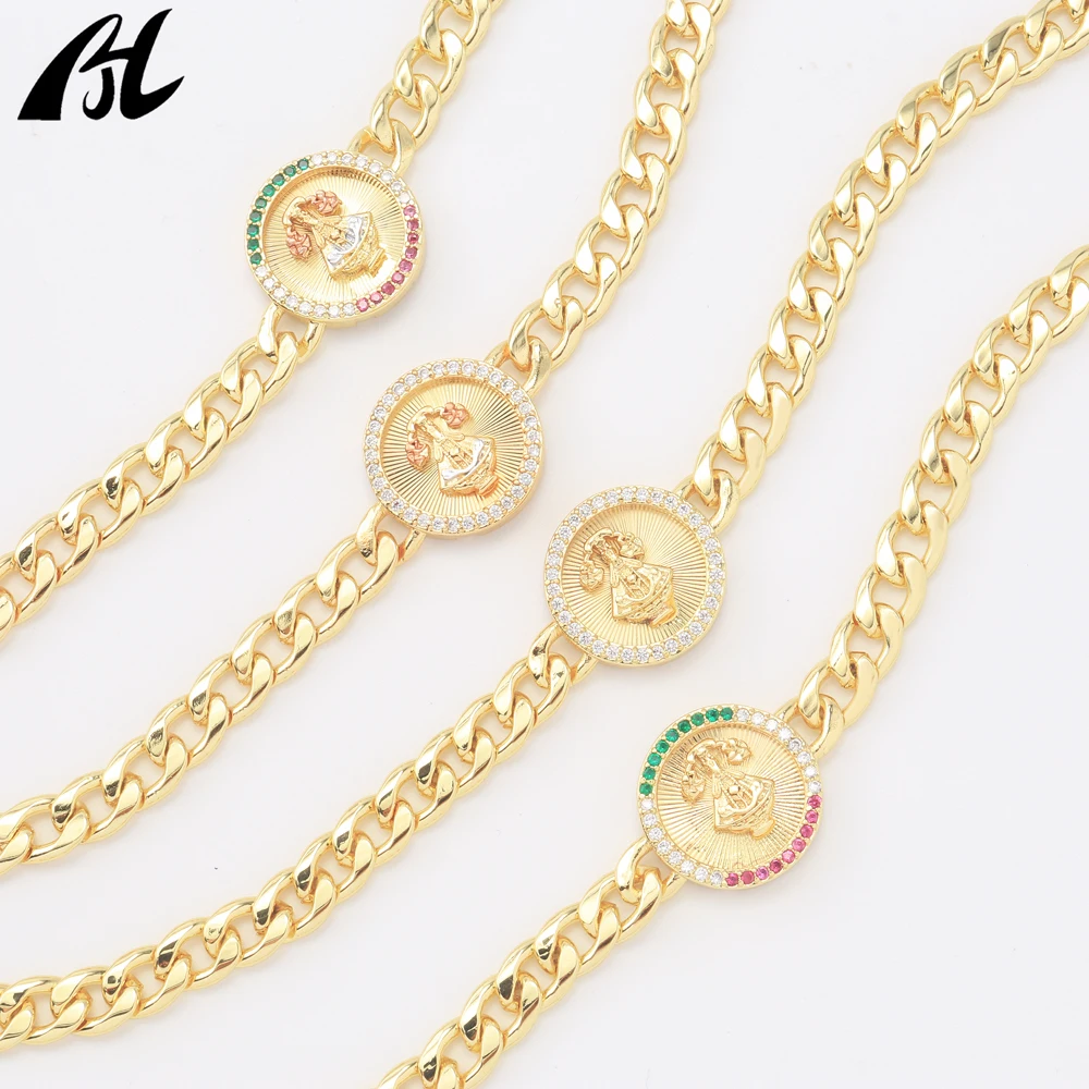 Simple ultimate three-color gold-plated charm bracelet Religious jewelry Round bracelet for women