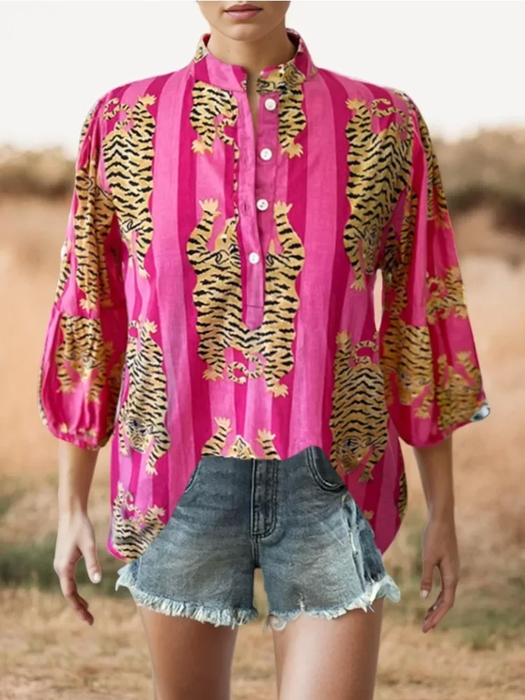 Tiger Mixed Stripe Print Blouse blouse women