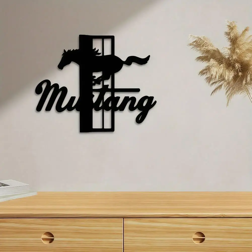 CIFBUY Metal Wall Art Mustang Silhouette Decor Modern Garage Man Cave Minimalist Black White Home Room Ornament Accessory