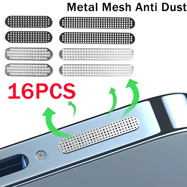 16-1 SZT. Metalowe naklejki przeciwkurzowe na iPhone 17 16 15 Pro Max 16 Plus, osłona przeciwdustkowa z metalowej siatki na otwór głośnika, uniwersalna