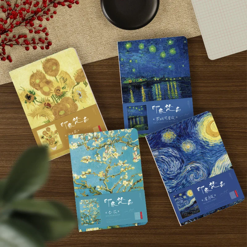 A5 Notebook Monet & Van Gogh Famous Painting Series Cover,80sheets/Book Writing Diary Recording Life Office Study Note Supplies