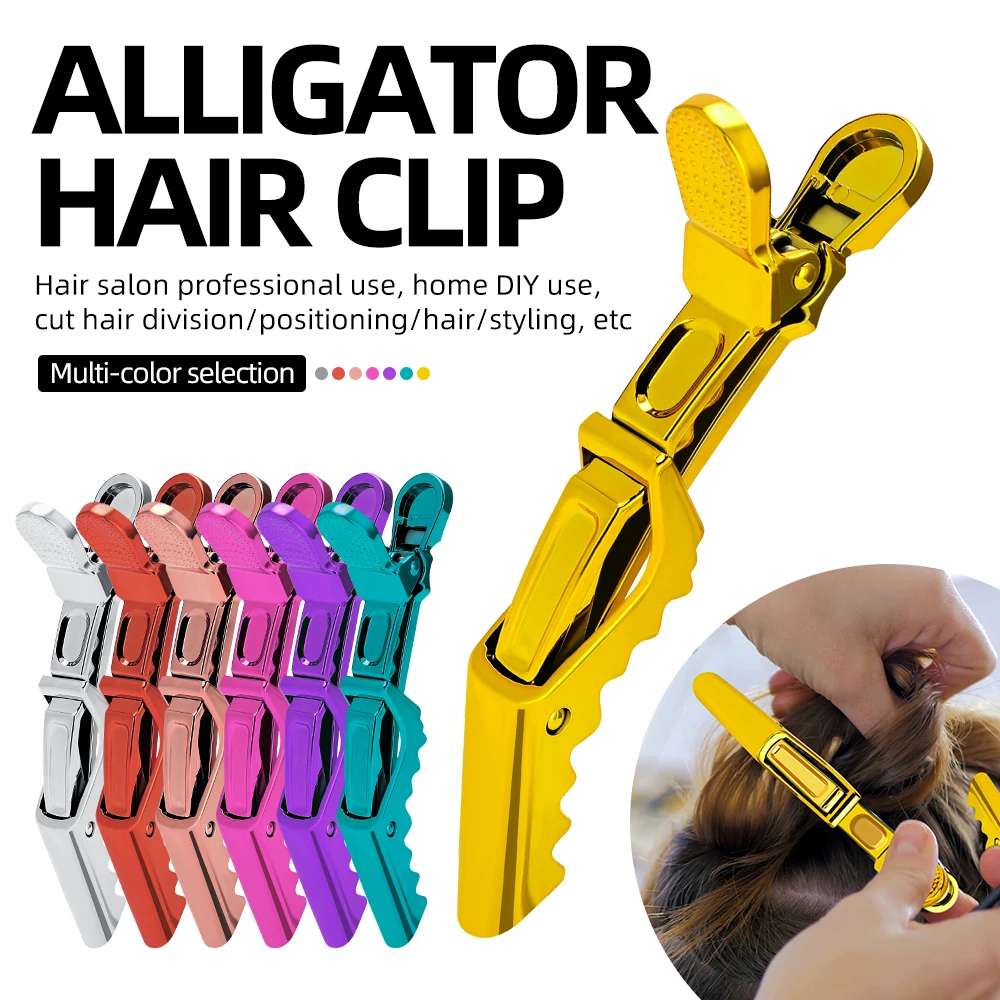 

New 6Pcs Professional Plating Alligator Hair Clip Design Claw Shaped Hair Clip Clamps Non Slip Hairdressing Salon Barber Hair Cl
