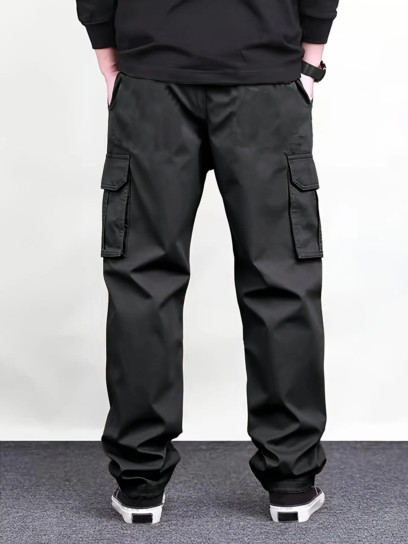 Men's Regular Plain Overalls with Drawstrings and Large Flap Pocket Pantss, Functional Multi-Pocket Straight Pants, Suitable for Holiday, Street, Daily Leisure, Running, Multi-Scenario, Suitable for All Seasons view 2