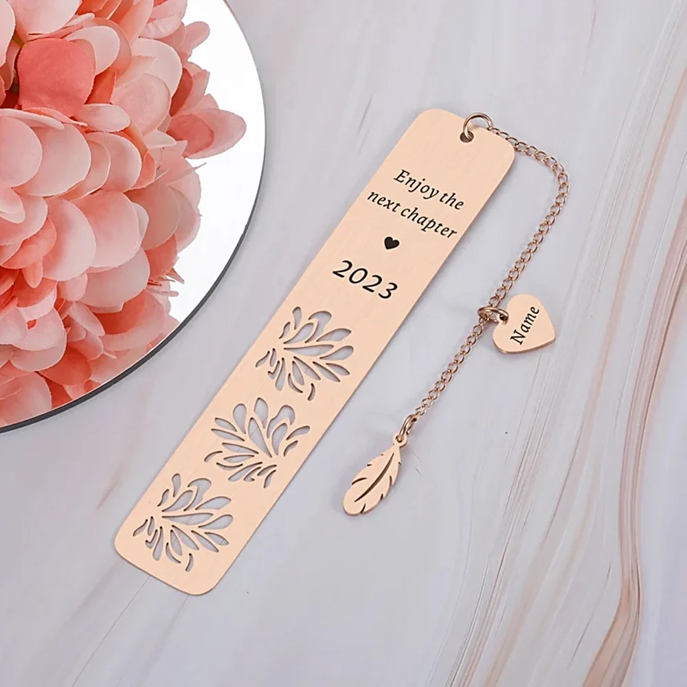 Customized Bookmark Name Commemorative Date Personalized Feather Love Pendant Gold Stainless Steel Book Club Companion Gift