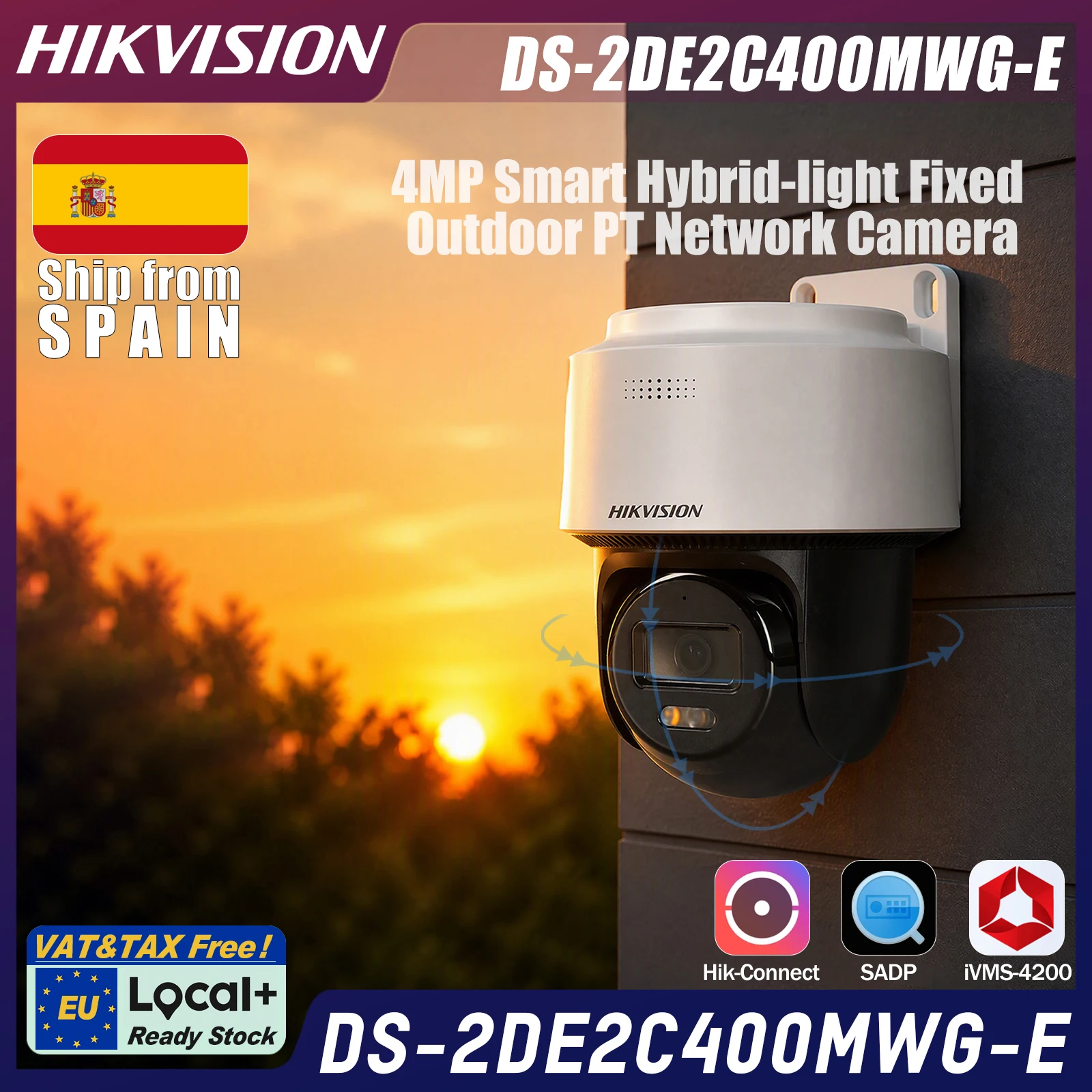 DS-2DE2C400MWG-E Hikvision Local+ telecamera Mini PT 4MP 2.8mm Smart Hybrid Light, IR e luce bianca 30m, Auto-Tracking Lite, audio bidirezionale, slot scheda 512GB, PoE, IP66