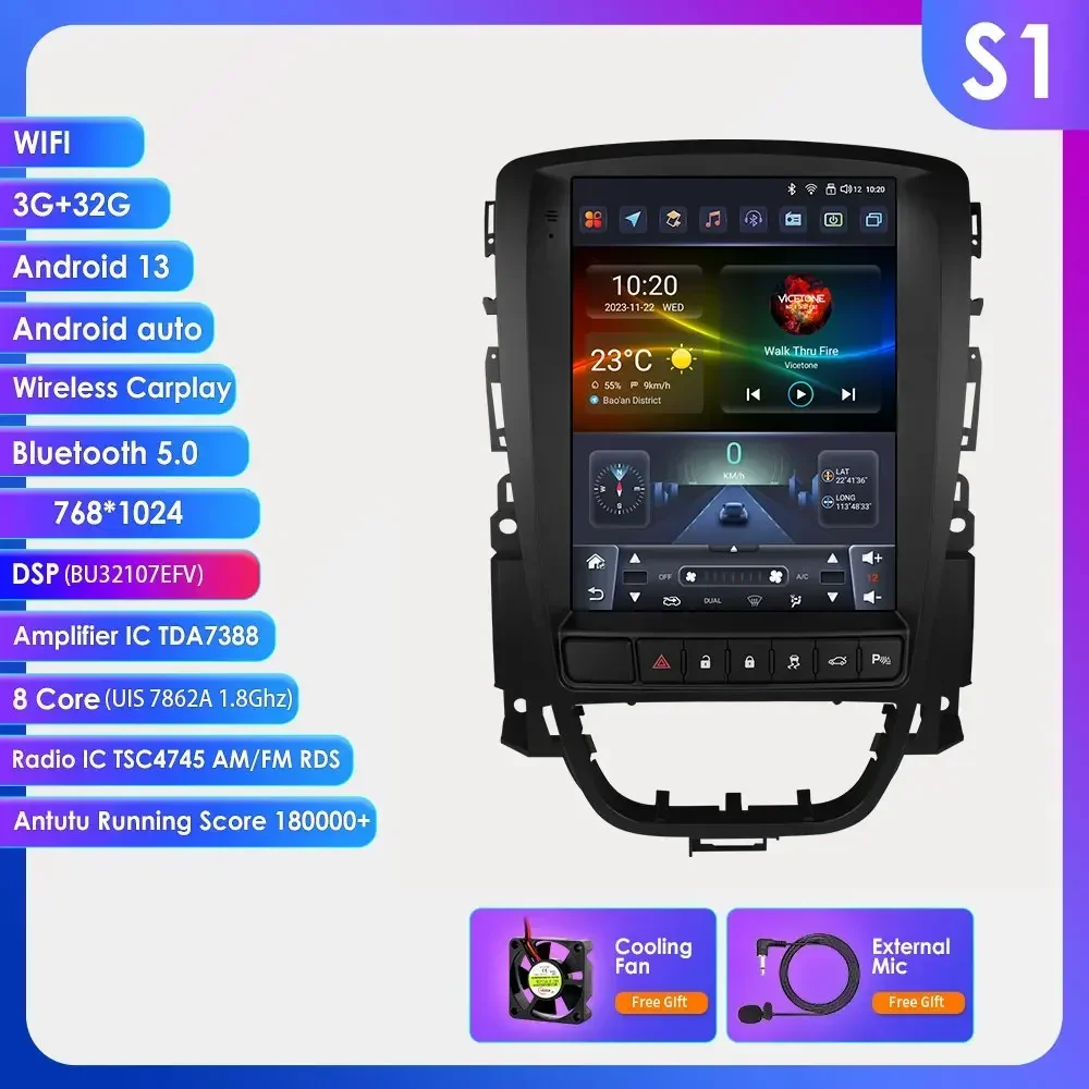 9.7 Inch Android 13 Auto Radio Voor Opel Astra J Vauxhall Buick Verano 2009-2015 Multimedia Video 4G Wifi Carplay Head Unit 7862