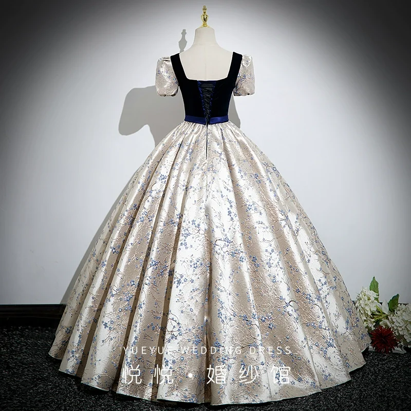 light champagne flower jacquard medieval dress princess Renaissance Gown Victorian/Marie/ Belle Ball/ball gown