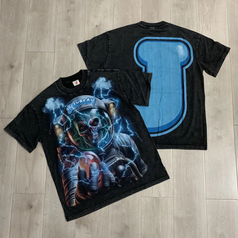 High Street Skeleton Print New Trend Brand Jellybean T-shirt White Ink Direct Spray Breathable Hot Stamping WaterTee