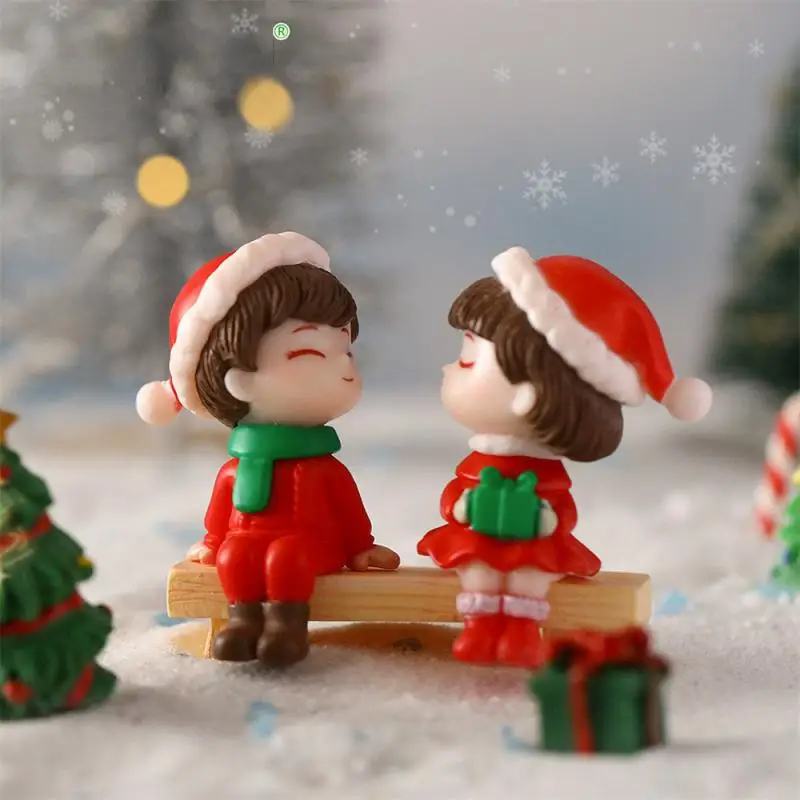 1 Pair Sweety Figurine Mini Lovers Figures Miniature Christmas Couple Ornament Wedding Gift Car Interior Cake Room Decoration