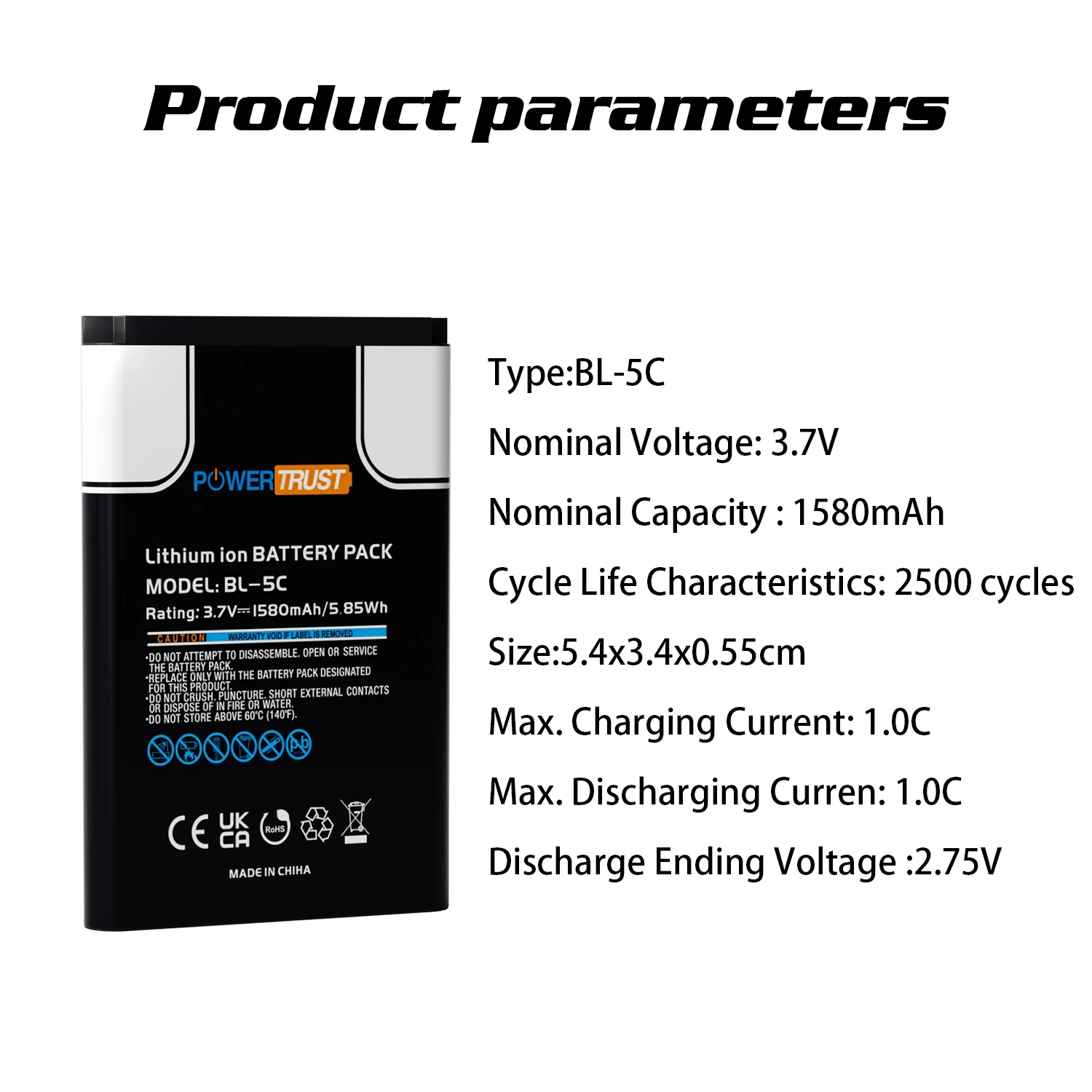 Batteria ricaricabile BL5C BL-5C per Nokia 1100, 1101, 1110, 1112, 1208, 1600, 1680, 2112, 2118, 2255, 2270, 2280, 2300, 2600