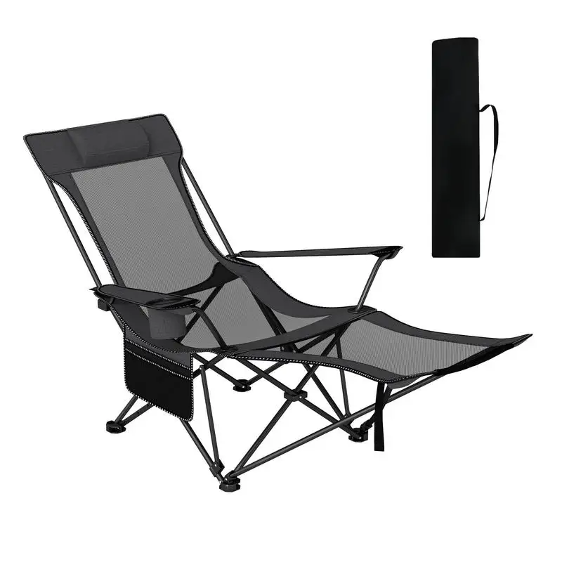 Chaise de camping ergonomique + repose-pieds amovible + dossier réglable - Gris, durable et facile à nettoyer