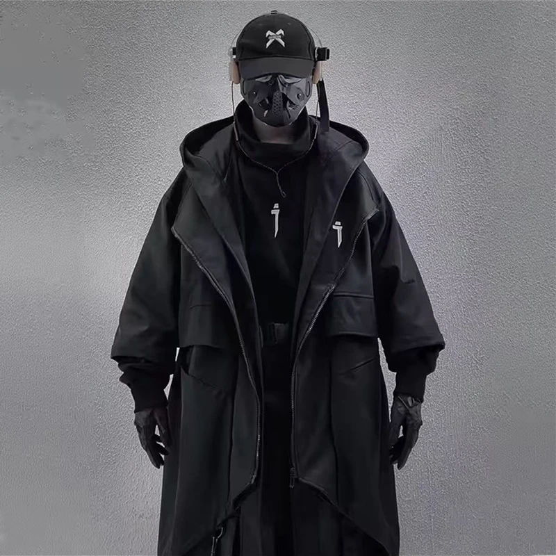 Unisex High Street Spring Functional Style Academy Style Mid Sleeved Trench Coat Casual Hooded Length Jacket Men's Clothing