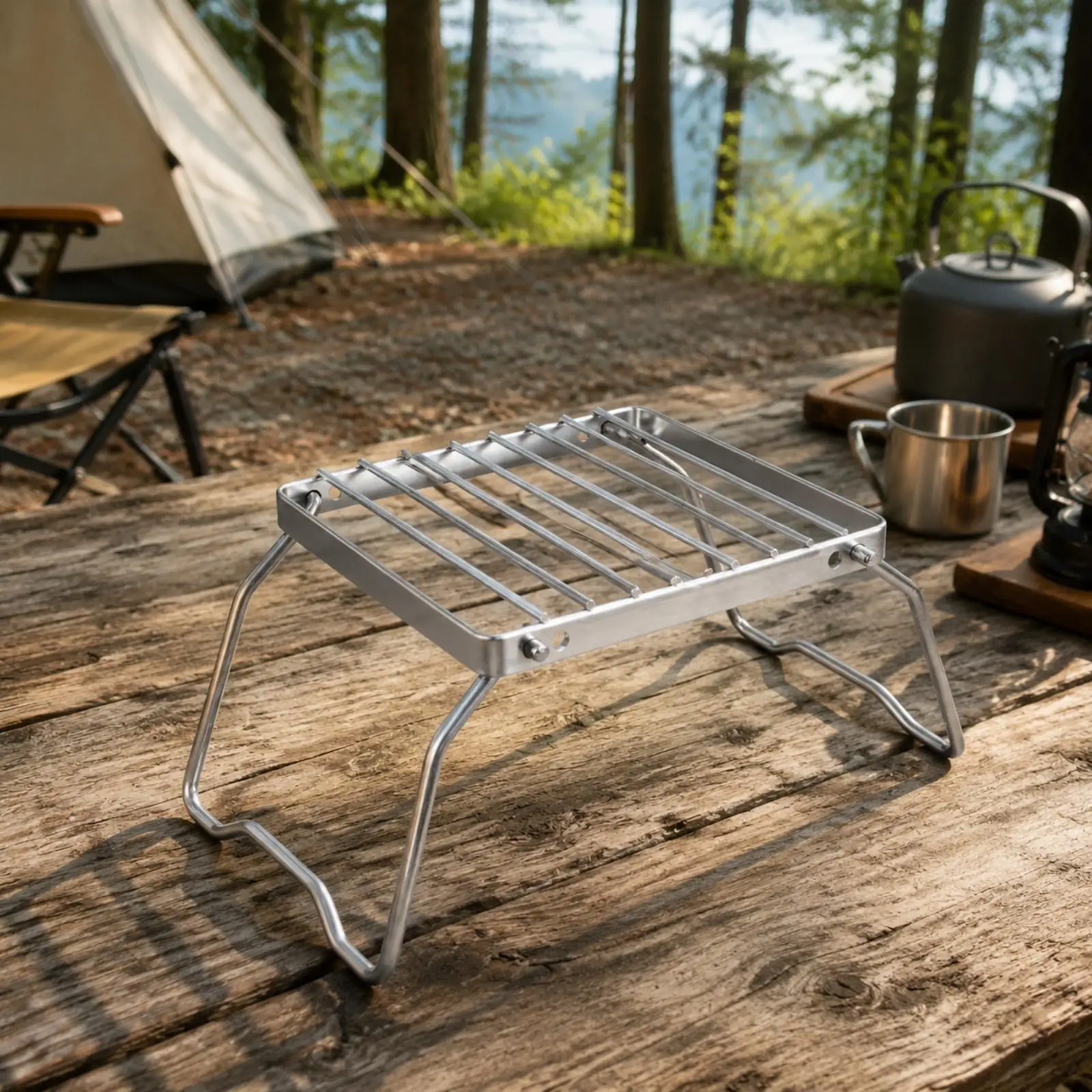 Adjustable Folding Stove Rack Stainless Steel Camping Burner Support Portable Outdoor Grill Grate with Two Position Height for