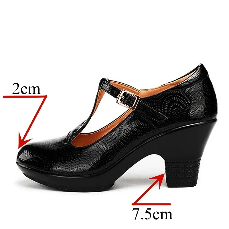 Small Size 32-43 Patent Leather Shoes Women Mary Janes Spring 2025 T Stap Platform Pumps Block High Heels for Office Mom Dance