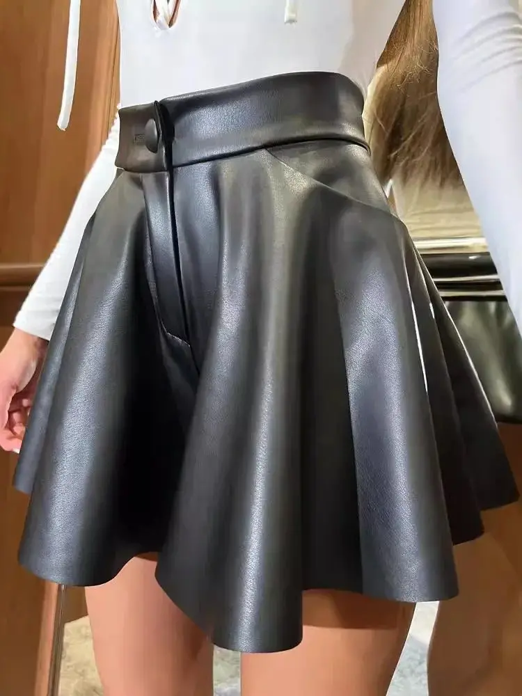 Hoge taille geplooide buit shorts PU kunstleer hotpants rits broekrok korte pantalon sexy clubwear trunks bermuda streetwear