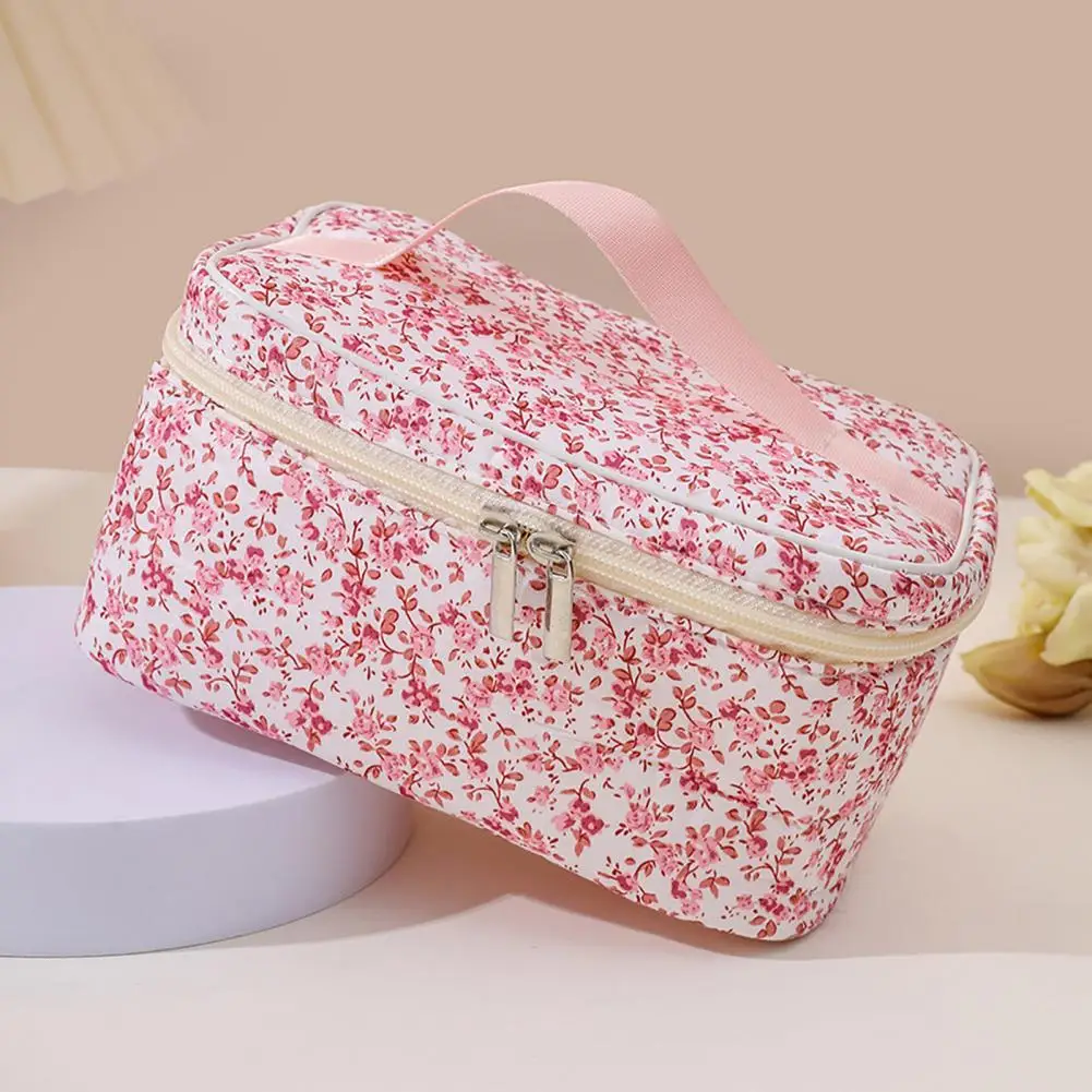 Lightweight Toiletry Bag Floral Pattern Capacity Cosmetic Bag Dual Zipper Makeup Organizer Portable Travel Storage Wash Bag