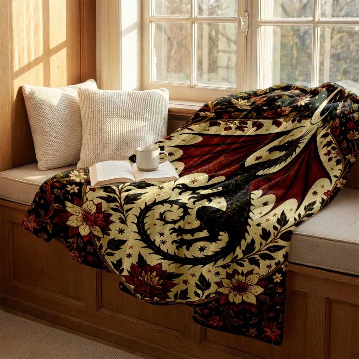 Decorative Flannel Throw Blanket for Sofa Couch Living Room Autumn Winter Cozy Gothic Victorian Print Fleece Throw Home Decor Gi