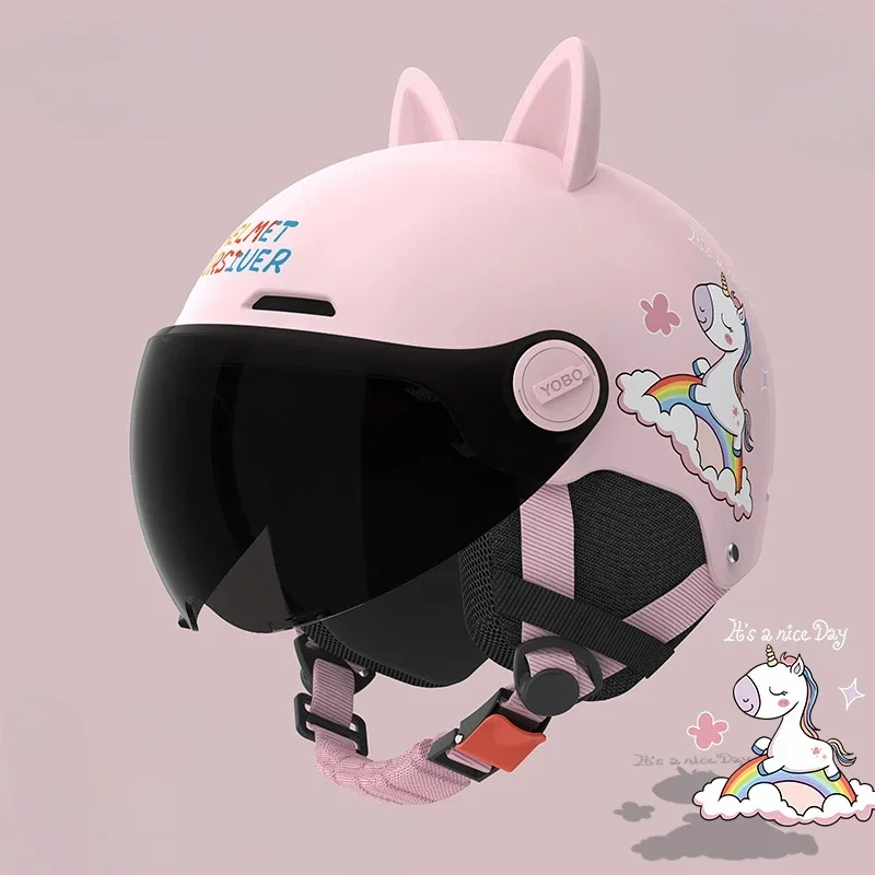 

Cat Ear Kids Helmet with UV Sun Visor Safety Sports Helmets Child Protective Gear for Electric Scooter Bicycle Motorcycle Riding