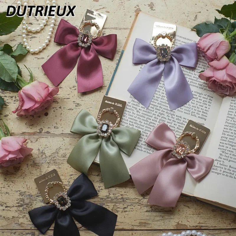 

Japanese Shiny Color Ribbon Bowknot Mobile Phone Holder Fastened Ring Metal Thread Carved Sweet Cute Girls Wild Accessories