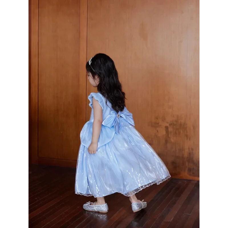 Cinderella Dress for Girls Big Bow Kids Halloween Birthday Christmas Party Princess Cosplay Costume Children Ball Gown Clothes