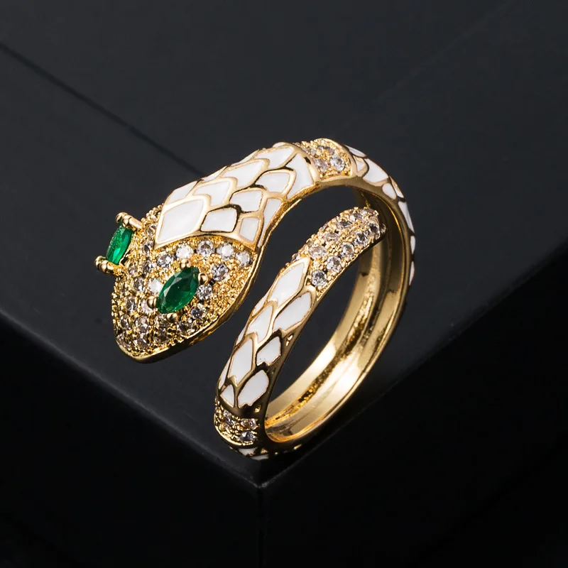 2023 New Europe And America INS Red Dripping Oil Snake Ring Copper Micro Inset Zircon Gold Personality Ring Female