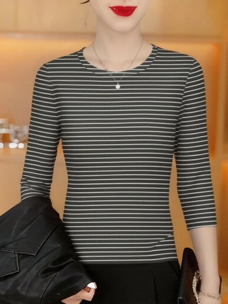 

Женская свободная футболка с длинным рукавом в полоску для беременных, модная, омолаживающая, больших размеров, базовая верхняя одежда