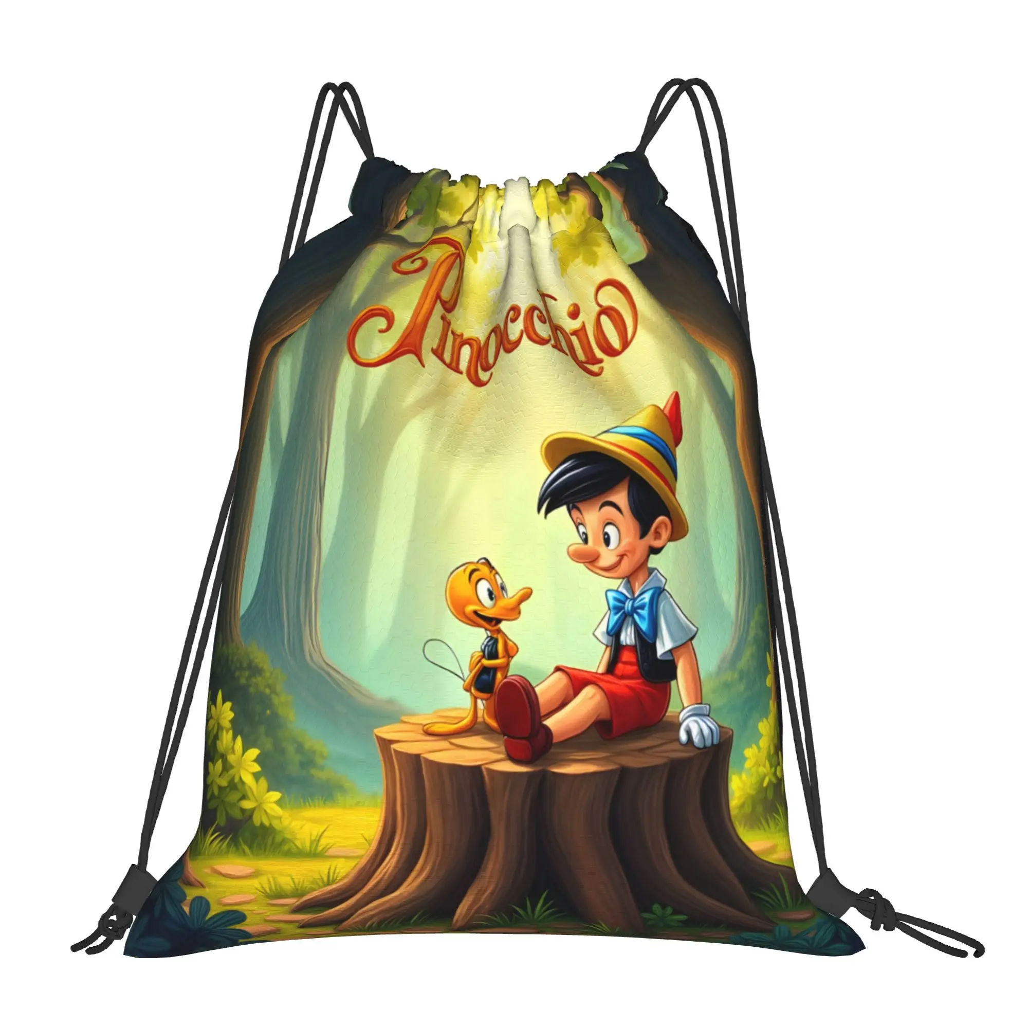 

1 шт. Сумка-мешок на шнурке с изображением Пиноккио, для походов, с карманом и веревкой