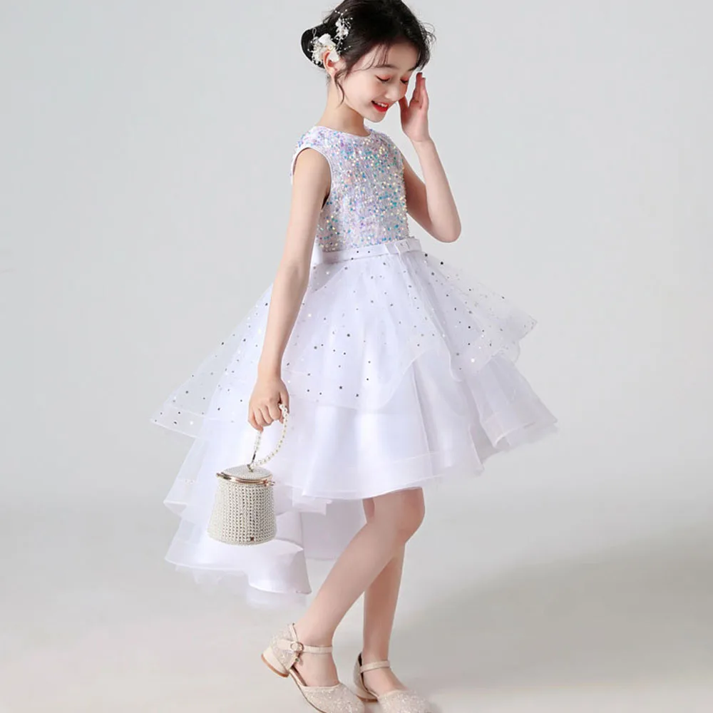 4-16Y Sparkling Sequins Elegant Dress for Girl Tutu Layered Kids Ceremony Bridesmaid Christmas Gown Red Children Party Prom
