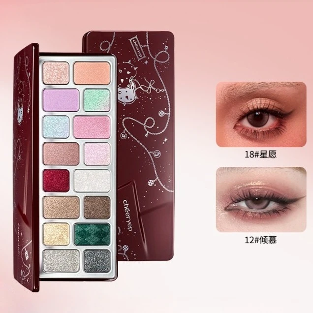 

Палетка теней для век Cheeryep Qianyan 16 цветов: глиттер, матовые, перламутровые, хамелеон, с эффектом мерцания, пайетки Cowherd