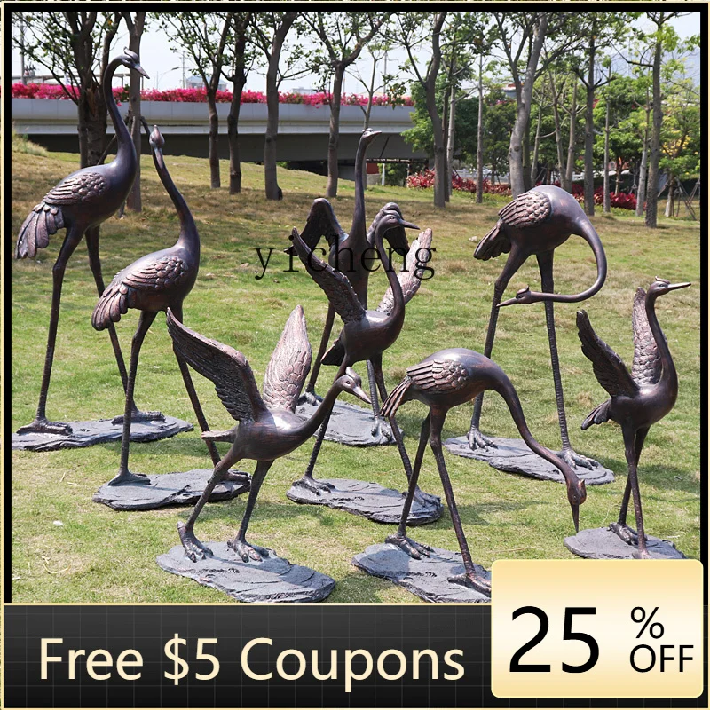 AA  outdoor imitation copper crane sculpture courtyard pool ornament simulation red-crowned crane landscape decoration