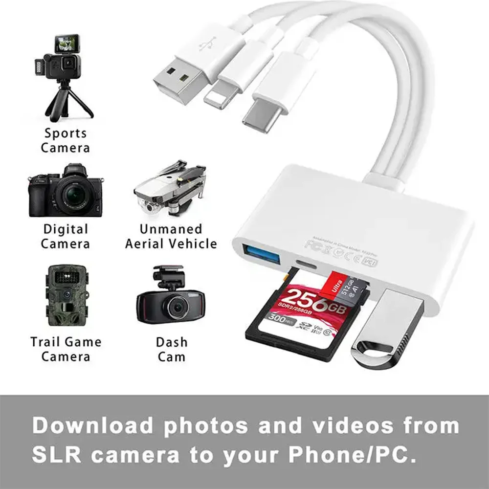 8-in-1 Universal Card Reader SD/TF Slots USB3.0/Type-C/Ligting OTG Camera Adapter for Android/iPhone/iPad External Installation image 3