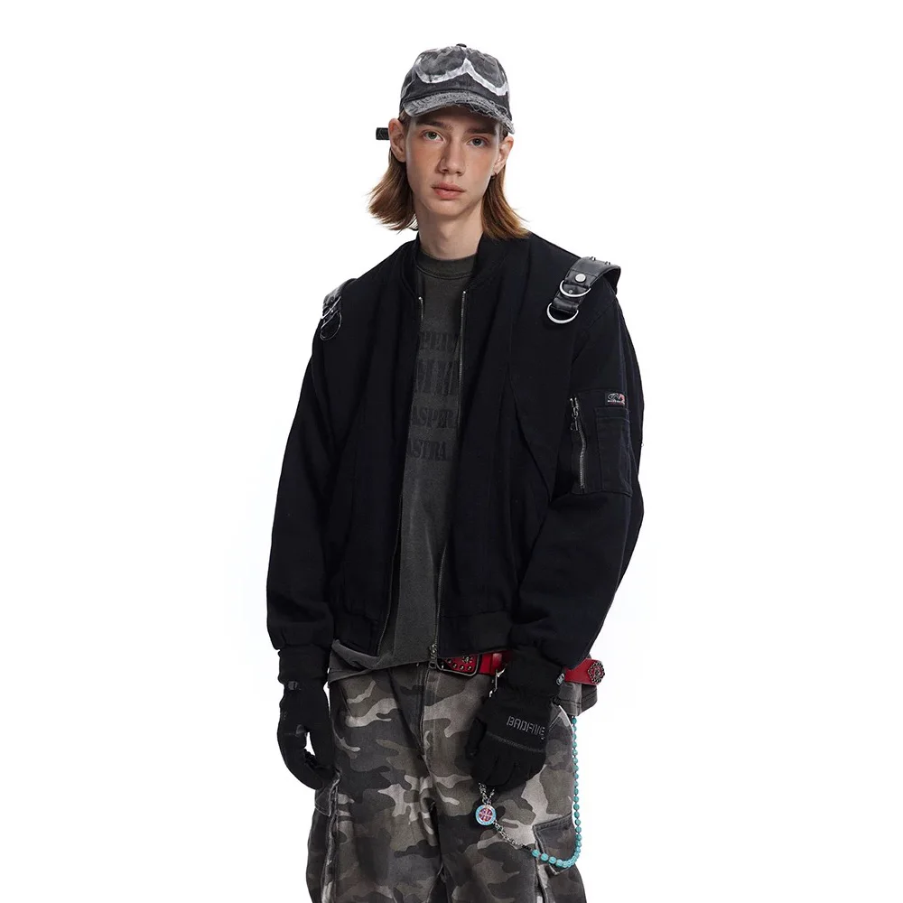 Men Women Streetwear Hip Hop Fashion Shoulder Strap Denim Short Motorcycle Jacket Couple Camouflage Coat Boys Gilrs Outerwear